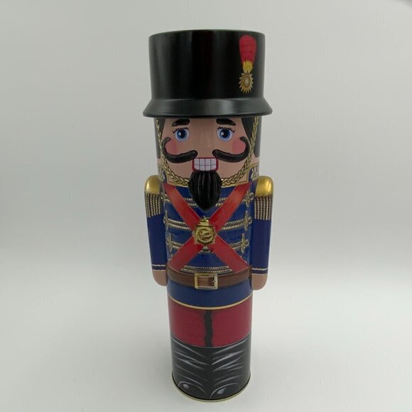 Tin Toy Soldier Nutcracker Empty Cookie Holiday Metal Can Box Container 12" - Picture 1 of 9